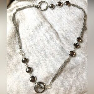 Chicos Silvertone disk and hoop necklace